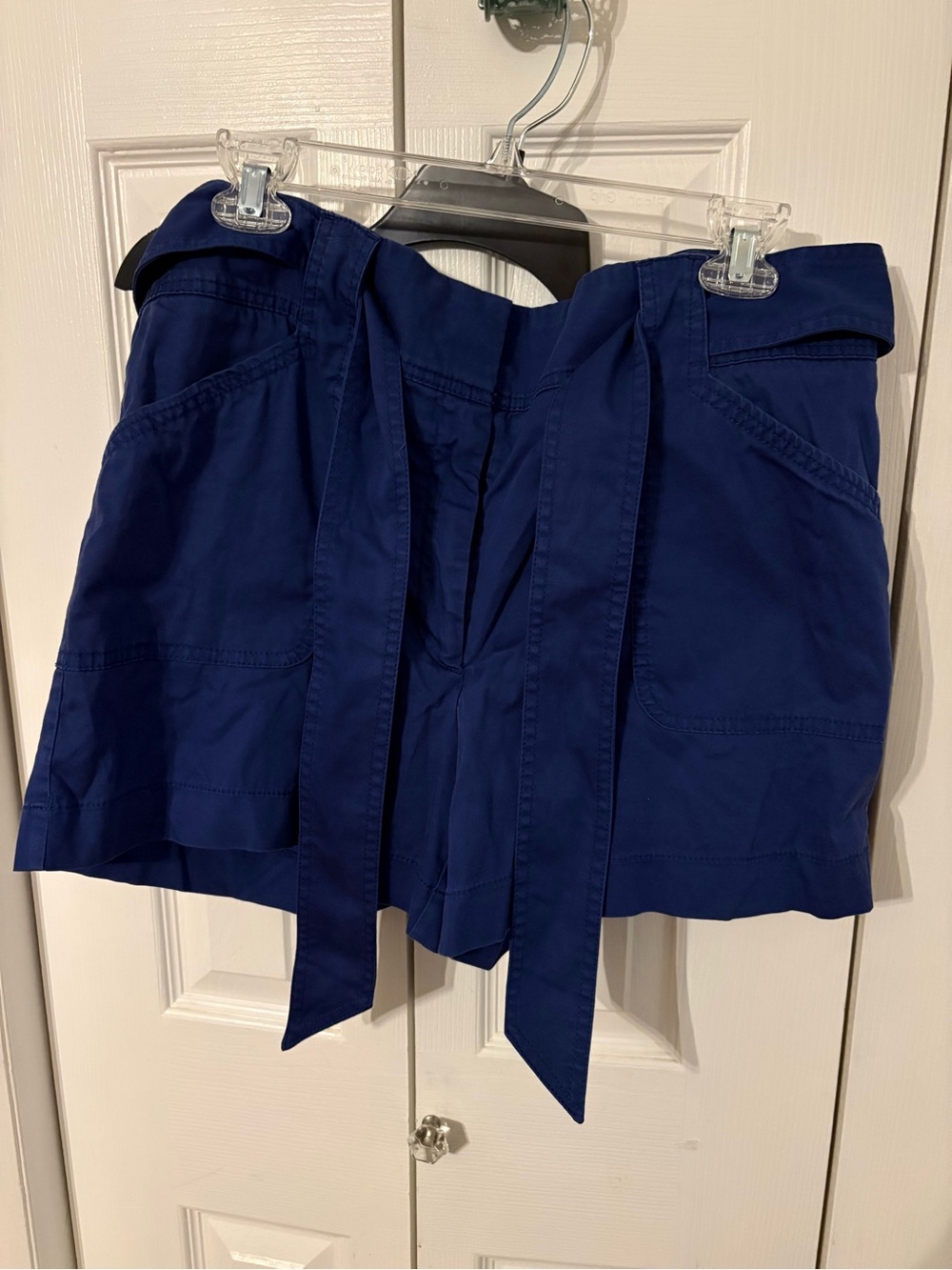 White House Black Market Navy High-Waist Paperbag Shorts with Tie Belt